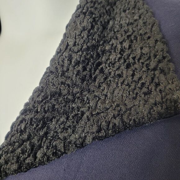 VINTAGE 80s dress navy blue chenille collar wrap maxi M - Picture 4 of 12